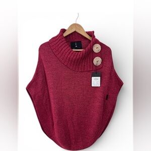 URKU Alpaca Blend Knit Poncho Sweater One Size Rust Red - New With Tags!